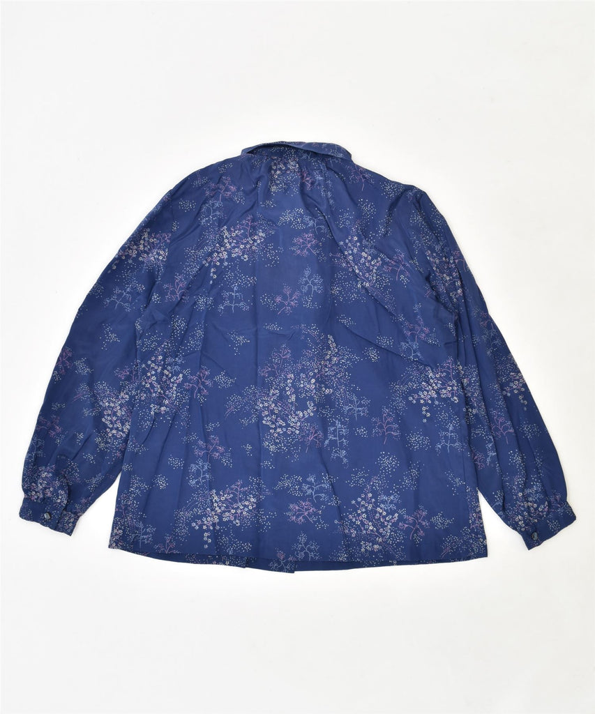 VINTAGE Womens Front Tie Shirt Blouse UK 14 Large Navy Blue Floral | Vintage | Thrift | Second-Hand | Used Clothing | Messina Hembry 