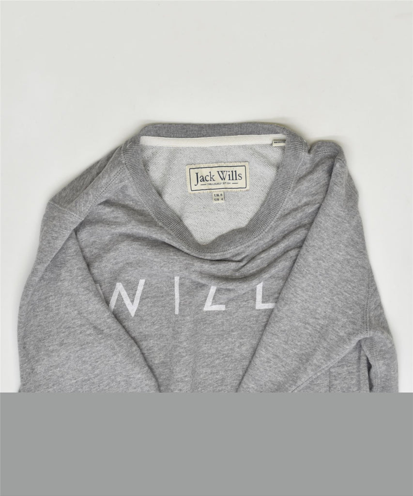 JACK WILLS Womens Graphic Sweatshirt Jumper UK 8 Small Grey Cotton | Vintage | Thrift | Second-Hand | Used Clothing | Messina Hembry 