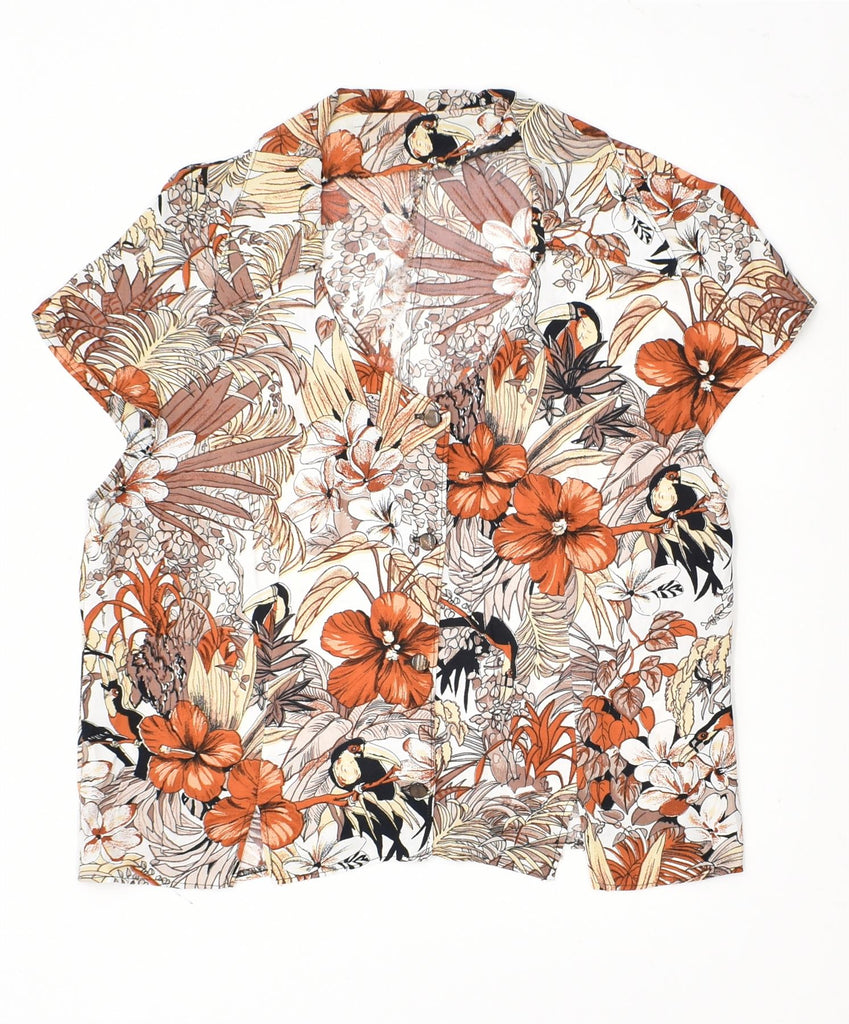 VINTAGE Womens Short Sleeve Shirt UK 14 Medium White Floral | Vintage | Thrift | Second-Hand | Used Clothing | Messina Hembry 