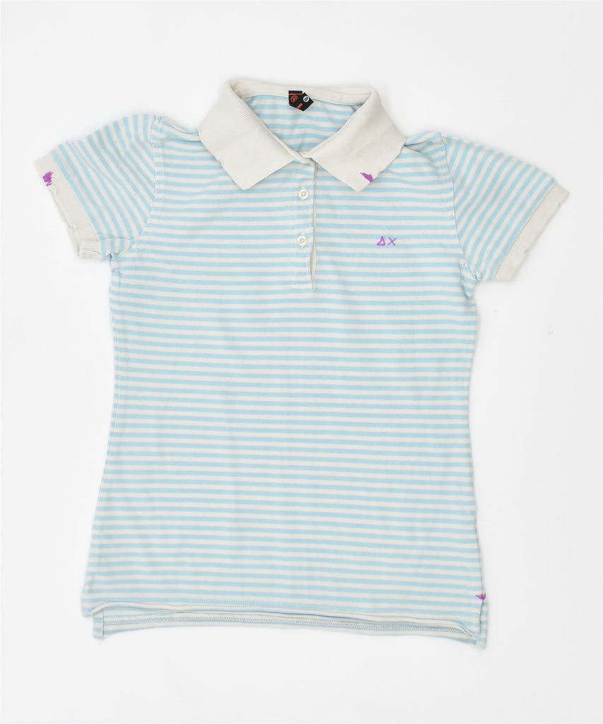 SUN68 Girls Polo Shirt 9-10 Years Blue Striped Cotton Vintage | Vintage | Thrift | Second-Hand | Used Clothing | Messina Hembry 