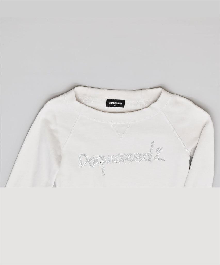 DSQUARED2 Girls Graphic Sweatshirt Jumper 11-12 Years White Cotton | Vintage | Thrift | Second-Hand | Used Clothing | Messina Hembry 