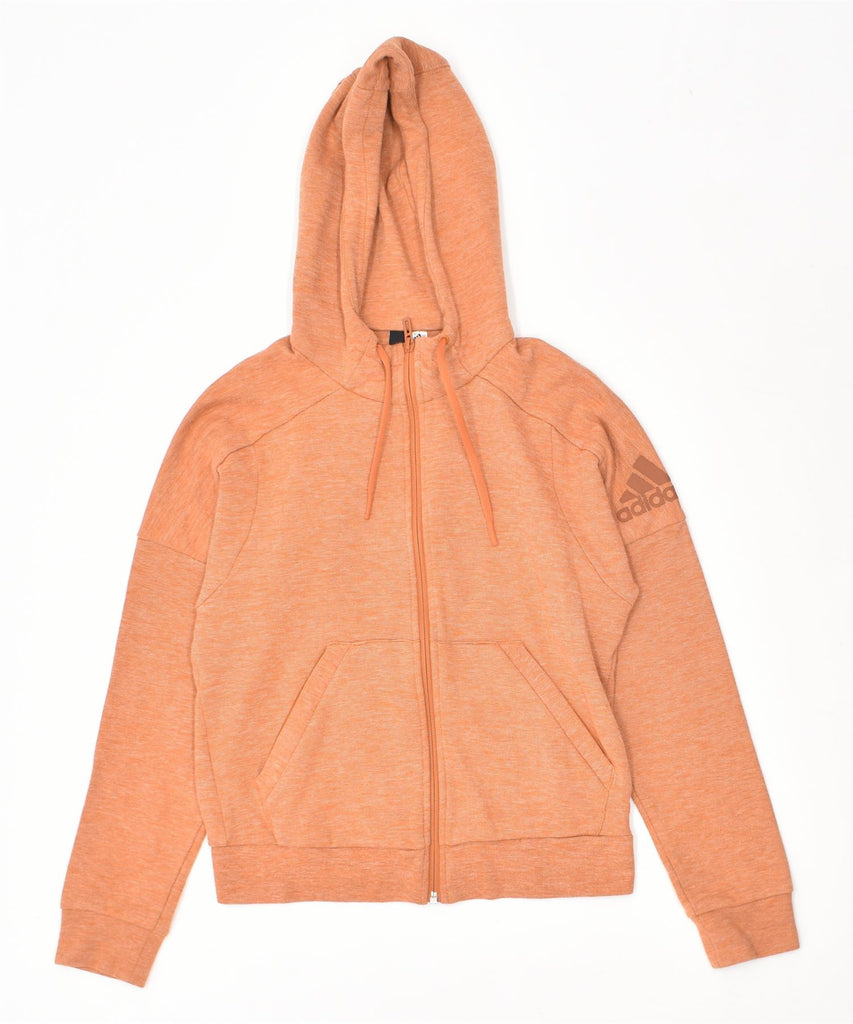 ADIDAS Womens Graphic Zip Hoodie Sweater UK 4/6 XS Orange Cotton | Vintage | Thrift | Second-Hand | Used Clothing | Messina Hembry 