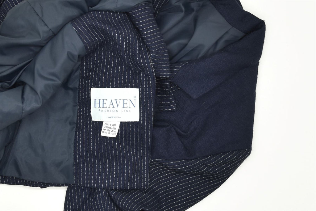 HEAVEN Womens 3 Button Blazer Jacket IT 48 XL Navy Blue Pinstripe Wool | Vintage | Thrift | Second-Hand | Used Clothing | Messina Hembry 