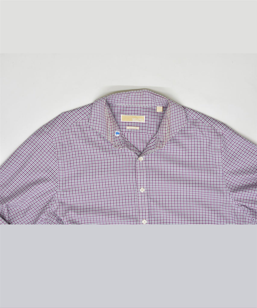 MICHAEL KORS Mens Non Iron Shirt Size 16 1/2 Large Purple Check Cotton | Vintage | Thrift | Second-Hand | Used Clothing | Messina Hembry 