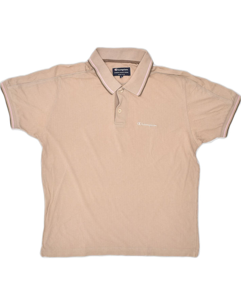 CHAMPION Mens Polo Shirt Small Beige Cotton | Vintage | Thrift | Second-Hand | Used Clothing | Messina Hembry 