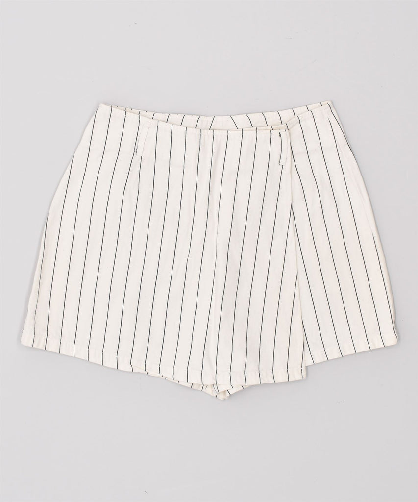 FOREWARNED Womens Wrap Skort UK 14 Medium W30 White Pinstripe Cotton | Vintage | Thrift | Second-Hand | Used Clothing | Messina Hembry 