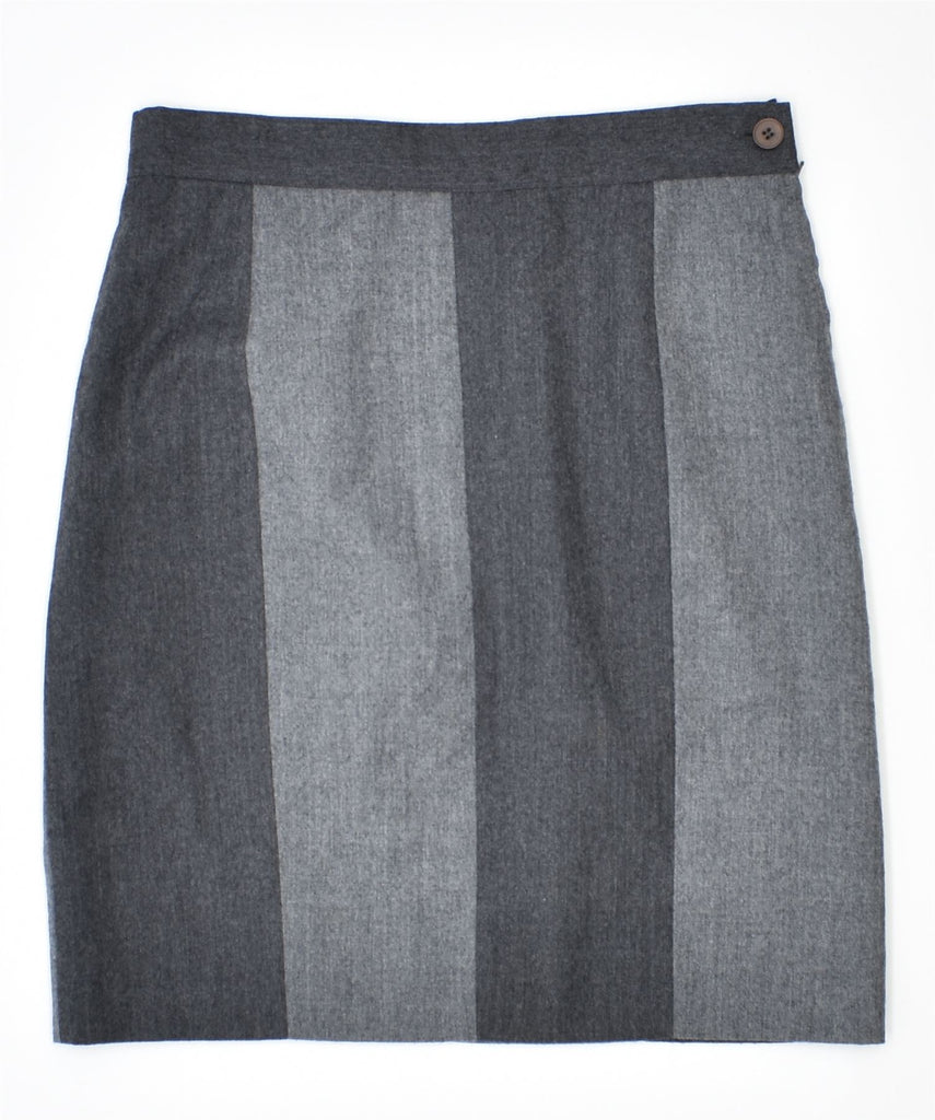 FERRETTI STUDIO Womens A-Line Skirt UK 12 Medium W29 Grey Striped Wool | Vintage | Thrift | Second-Hand | Used Clothing | Messina Hembry 