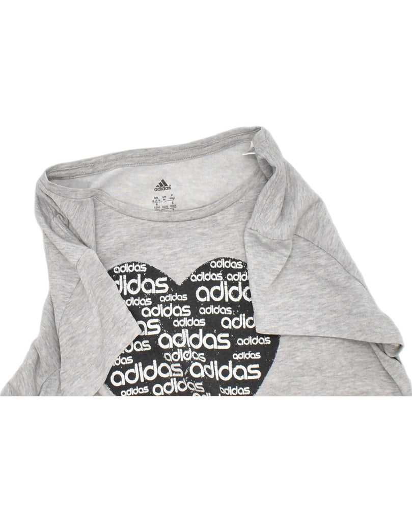 ADIDAS Womens Graphic Blouse Top UK 12/14 Medium Grey Cotton | Vintage | Thrift | Second-Hand | Used Clothing | Messina Hembry 