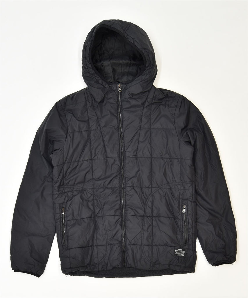 JACK & JONES Mens Hooded Padded Jacket UK 36 Small Black Polyester Winter | Vintage | Thrift | Second-Hand | Used Clothing | Messina Hembry 