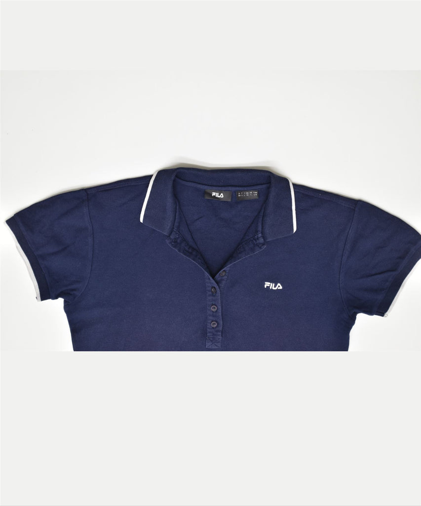 FILA Womens Polo Shirt UK 14 Medium Navy Blue Cotton | Vintage | Thrift | Second-Hand | Used Clothing | Messina Hembry 