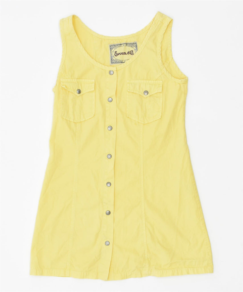 EMANUEL & CO Womens Sleeveless Long Sleeve Shirt UK 10 Small Yellow Cotton | Vintage | Thrift | Second-Hand | Used Clothing | Messina Hembry 