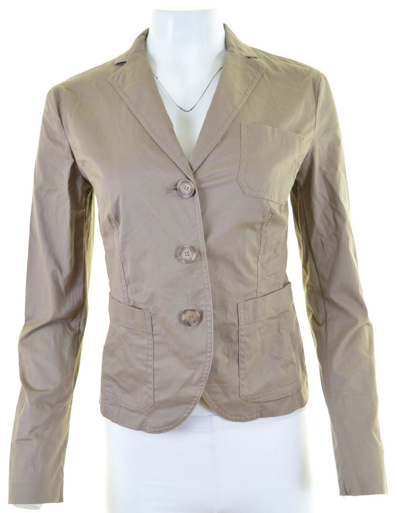 BENETTON Womens 3 Button Blazer Jacket UK 10 Small Khaki Cotton - Second Hand & Vintage Designer Clothing - Messina Hembry