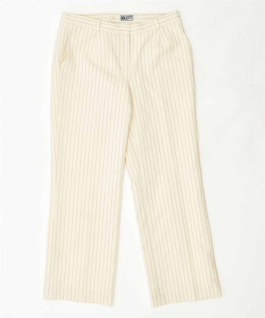 MAXIME Womens Straight Suit Trousers UK 14 Large W34 L31 Beige Polyester | Vintage | Thrift | Second-Hand | Used Clothing | Messina Hembry 