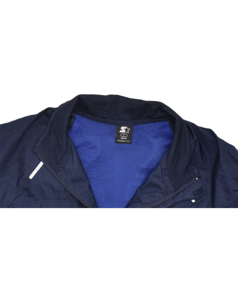 STARTER Mens Hooded Rain Jacket UK 42 Large Navy Blue Polyester | Vintage | Thrift | Second-Hand | Used Clothing | Messina Hembry 