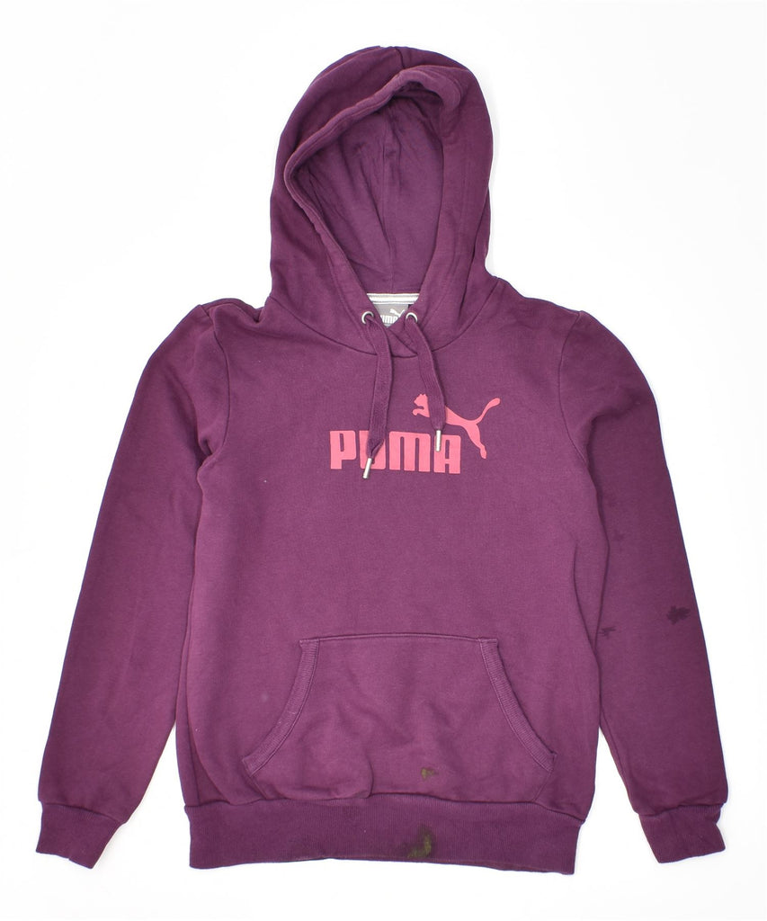 PUMA Womens Graphic Hoodie Jumper UK 8 Small Purple Polyester | Vintage | Thrift | Second-Hand | Used Clothing | Messina Hembry 