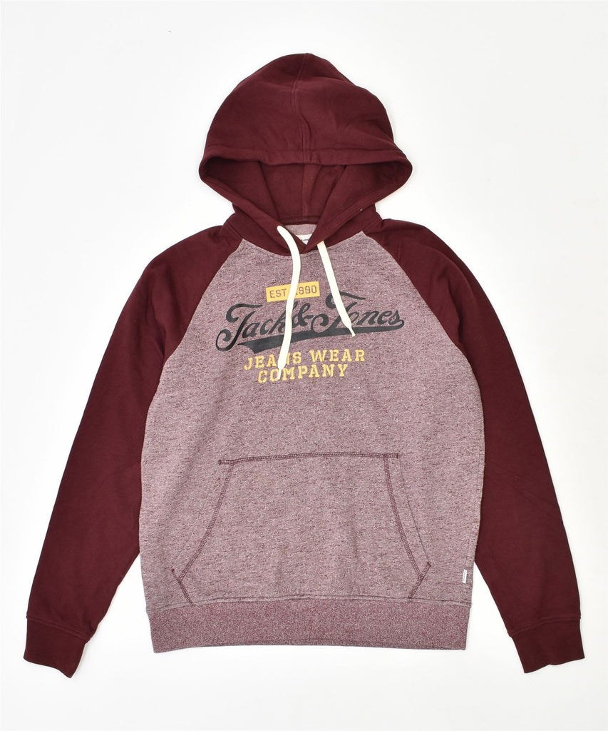 JACK & JONES Mens Graphic Hoodie Jumper Medium Burgundy Cotton | Vintage | Thrift | Second-Hand | Used Clothing | Messina Hembry 