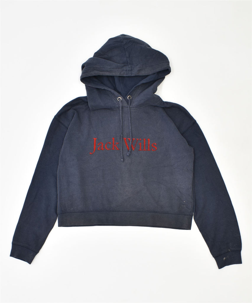 JACK WILLS Womens Oversized Graphic Hoodie Jumper UK 8 Small Navy Blue | Vintage | Thrift | Second-Hand | Used Clothing | Messina Hembry 