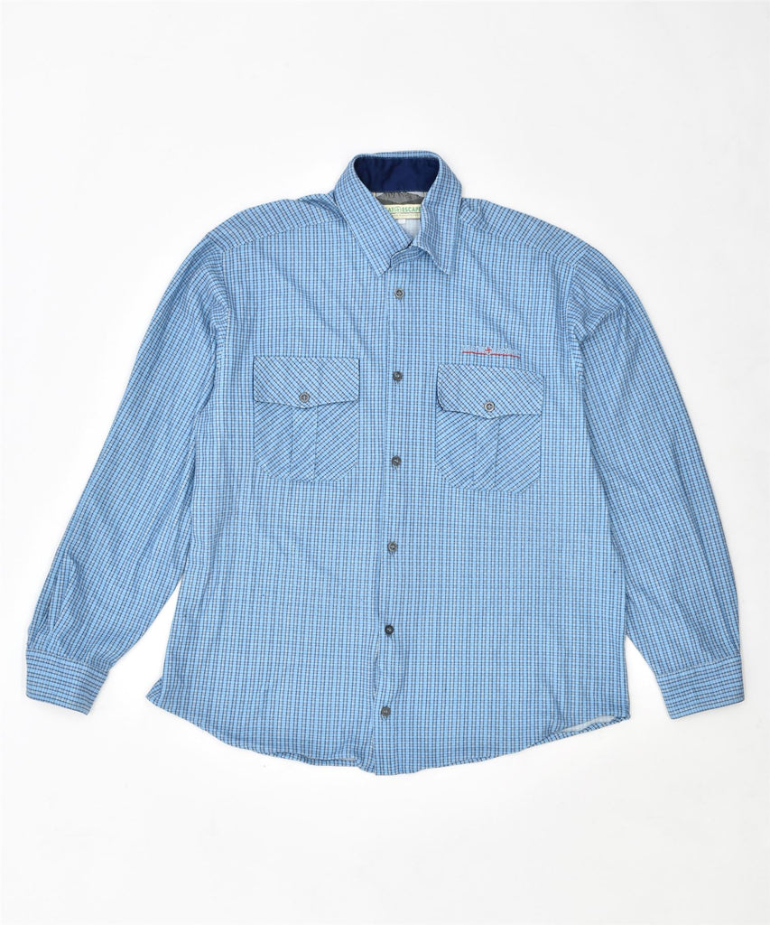 GREAT ESCAPES Mens Shirt Small Blue Check Polyester Vintage | Vintage | Thrift | Second-Hand | Used Clothing | Messina Hembry 