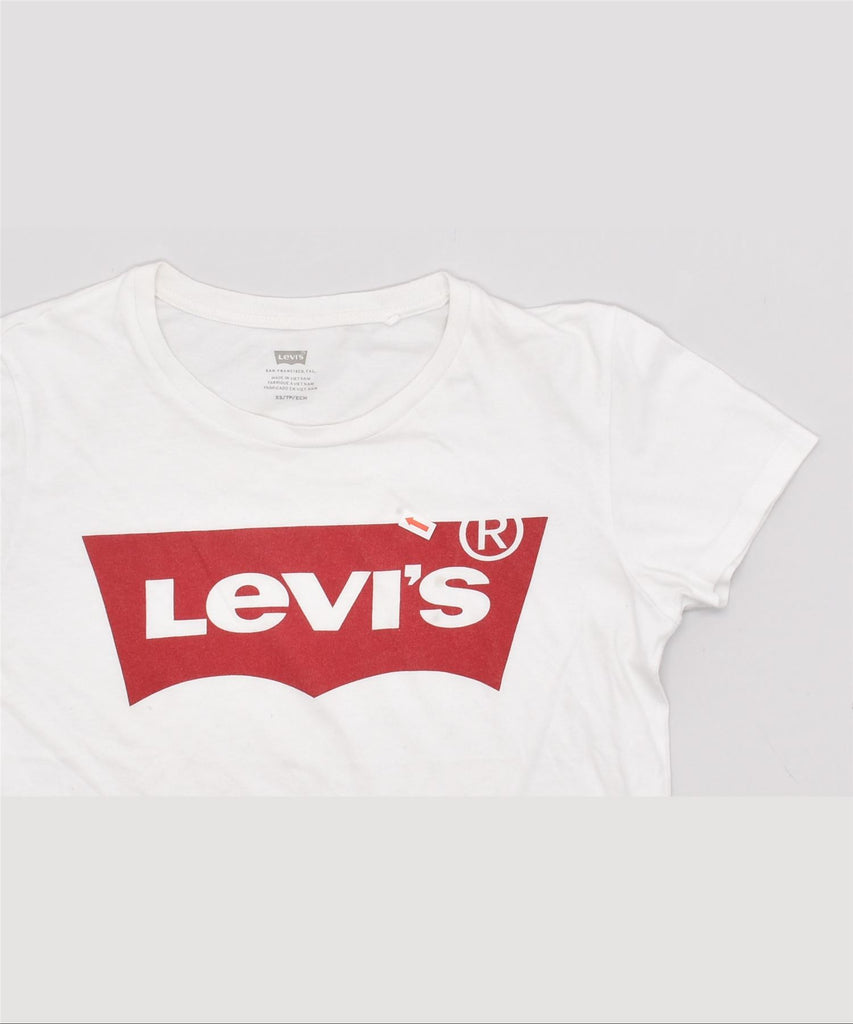 LEVI'S Womens Graphic T-Shirt Top UK 6 XS White Cotton | Vintage | Thrift | Second-Hand | Used Clothing | Messina Hembry 