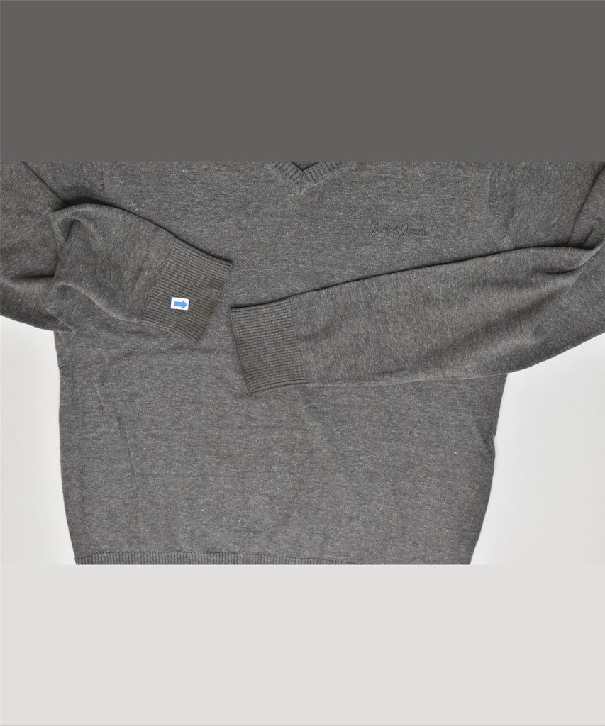 JACK & JONES Mens V-Neck Jumper Sweater Large Grey | Vintage | Thrift | Second-Hand | Used Clothing | Messina Hembry 