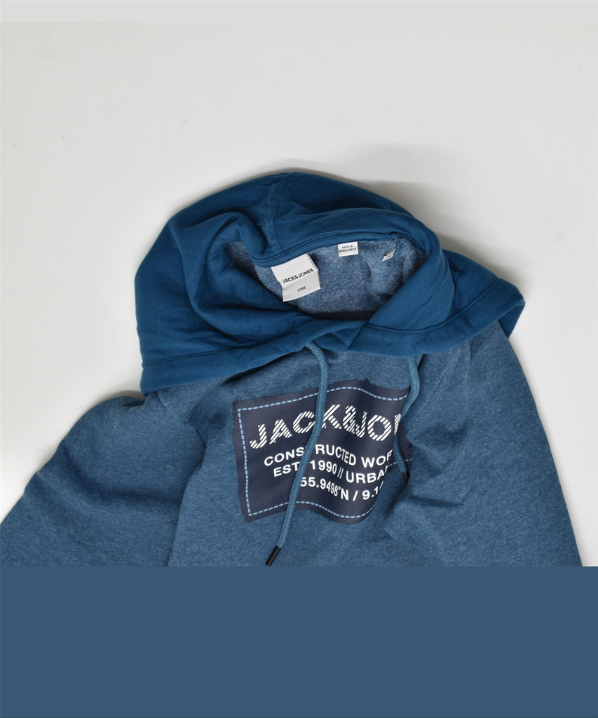 JACK & JONES Mens Graphic Hoodie Jumper Small Blue Cotton | Vintage | Thrift | Second-Hand | Used Clothing | Messina Hembry 