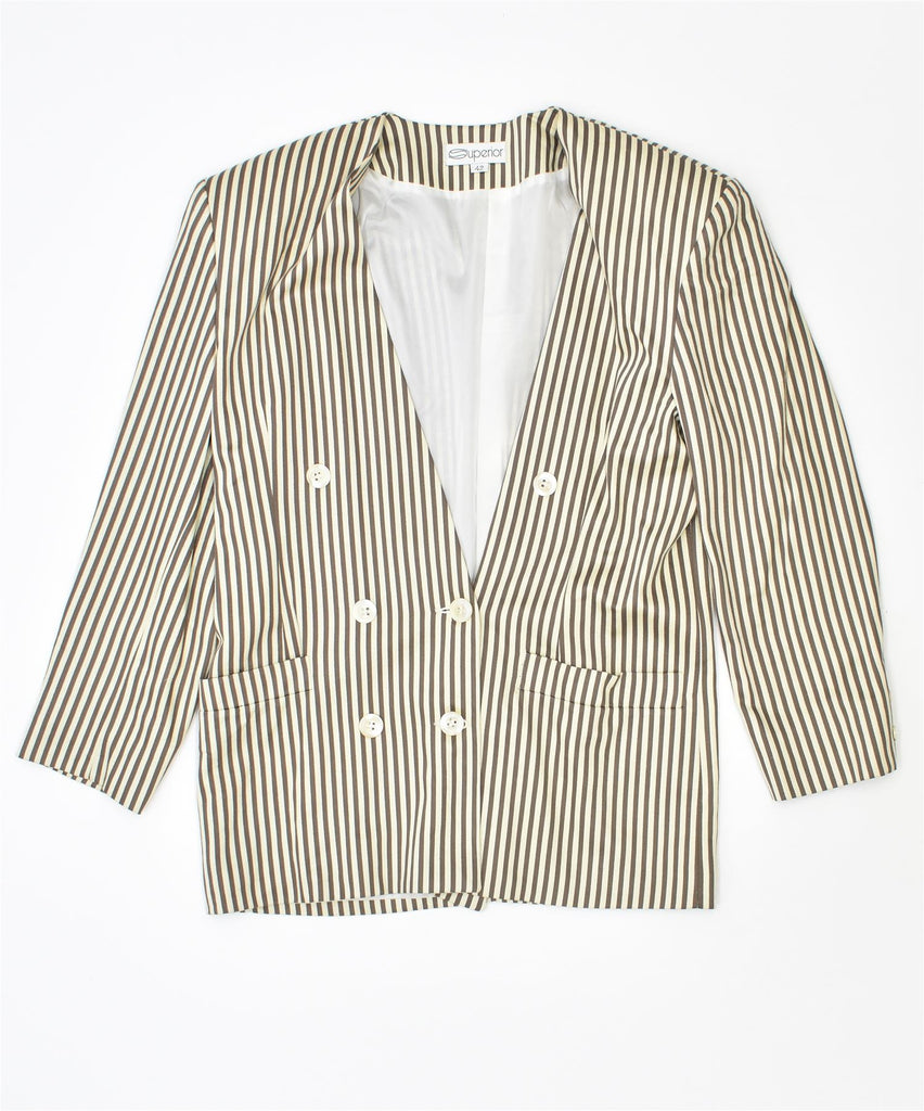 SUPERIOR Womens Double Breasted Blazer Jacket IT 42 Medium Yellow Striped | Vintage | Thrift | Second-Hand | Used Clothing | Messina Hembry 