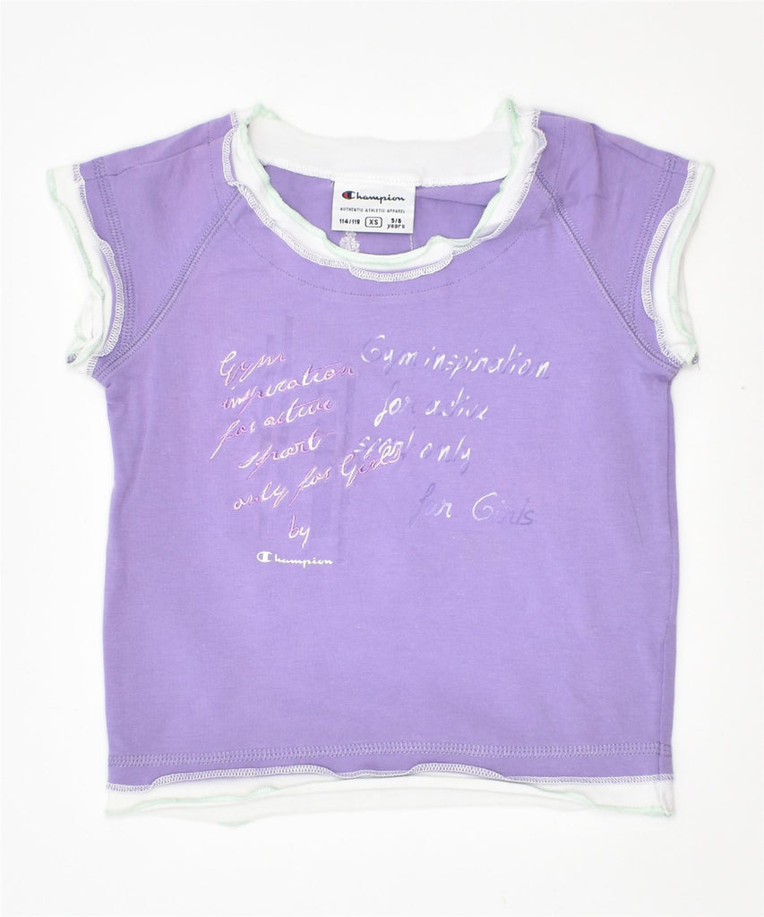 CHAMPION Girls Graphic T-Shirt Top 5-6 Years XS Purple Cotton | Vintage | Thrift | Second-Hand | Used Clothing | Messina Hembry 
