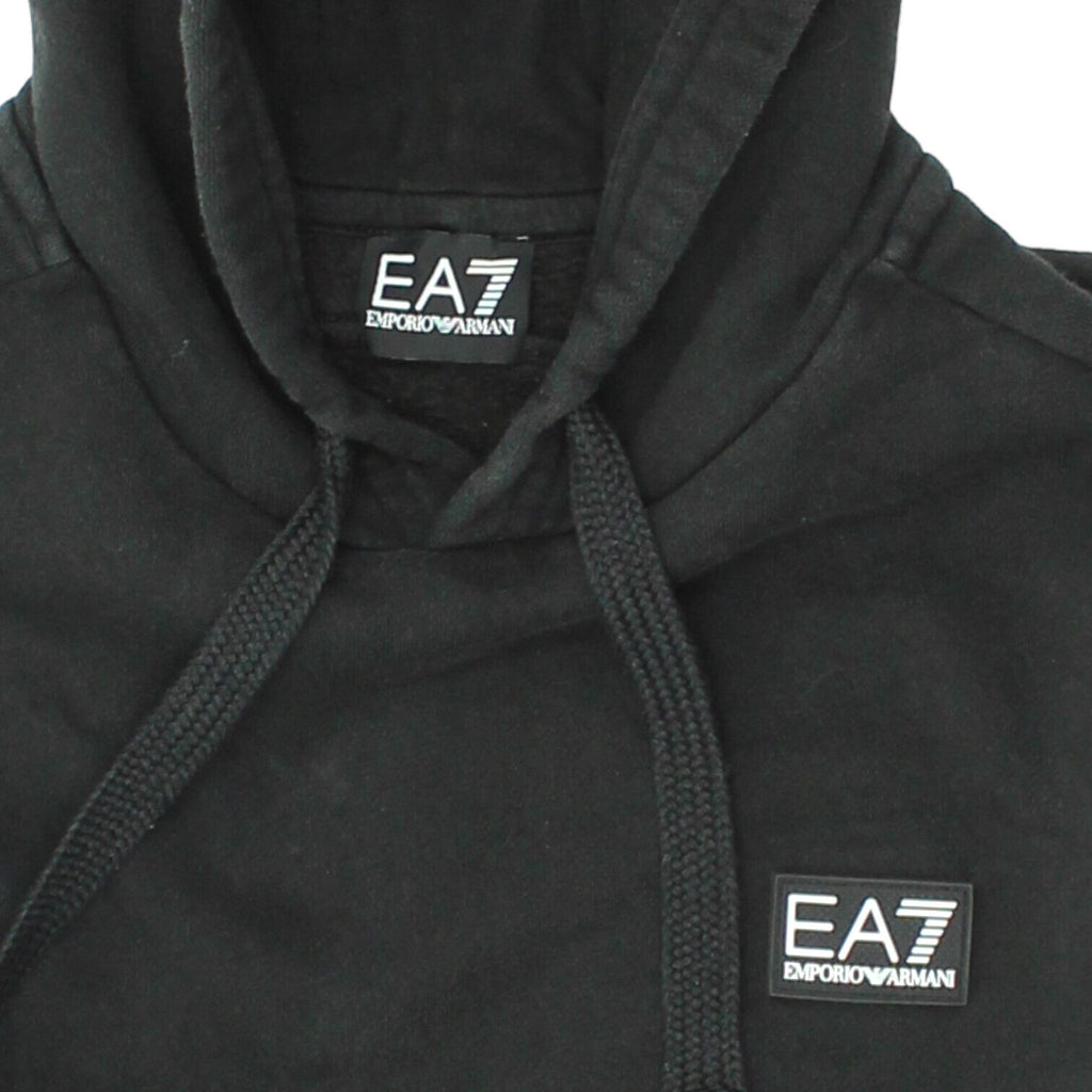 EA7 Emporio Armani Mens Black Pullover Hoodie | Vintage Designer Hoody VTG | Vintage Messina Hembry | Thrift | Second-Hand Messina Hembry | Used Clothing | Messina Hembry 