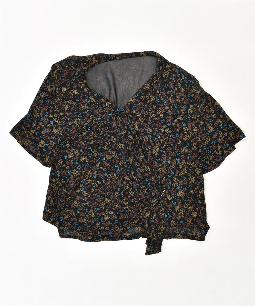 VINTAGE Womens Blouse Top UK 14 Medium Black Floral | Vintage | Thrift | Second-Hand | Used Clothing | Messina Hembry 