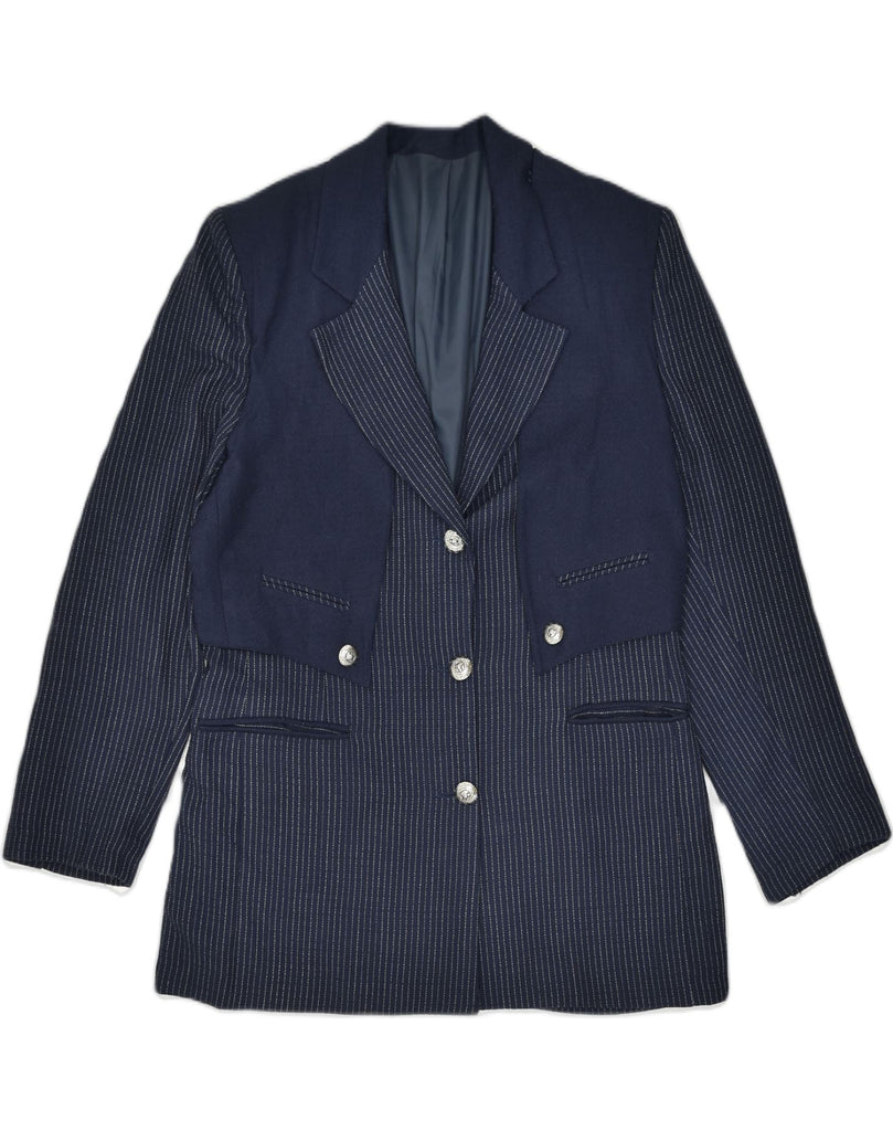 HEAVEN Womens 3 Button Blazer Jacket IT 48 XL Navy Blue Pinstripe Wool | Vintage | Thrift | Second-Hand | Used Clothing | Messina Hembry 