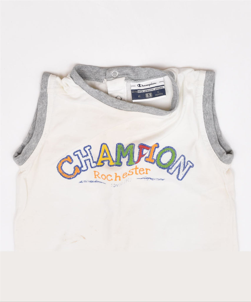 CHAMPION Boys Graphic Vest Top 9-12 Months Small White Cotton | Vintage | Thrift | Second-Hand | Used Clothing | Messina Hembry 