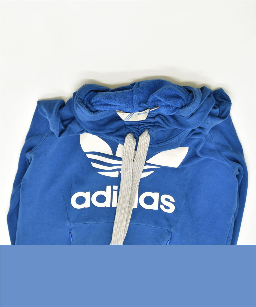 ADIDAS Womens Graphic Hoodie Jumper EU 36 Small Blue Cotton | Vintage | Thrift | Second-Hand | Used Clothing | Messina Hembry 