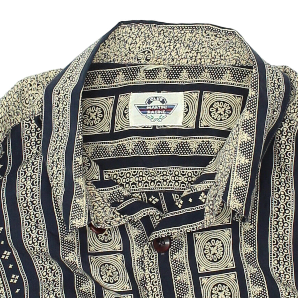 Martini Racing Club Navy Beige Patterned Silk Shirt | Vintage Luxury Designer | Vintage Messina Hembry | Thrift | Second-Hand Messina Hembry | Used Clothing | Messina Hembry 