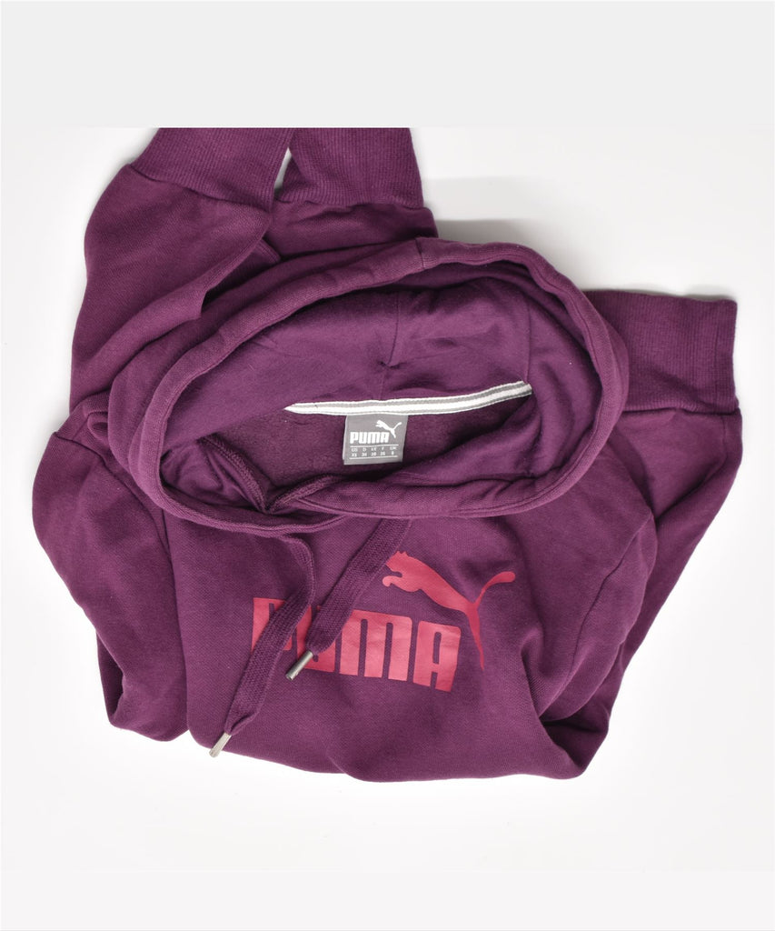 PUMA Womens Graphic Hoodie Jumper UK 8 Small Purple Polyester | Vintage | Thrift | Second-Hand | Used Clothing | Messina Hembry 