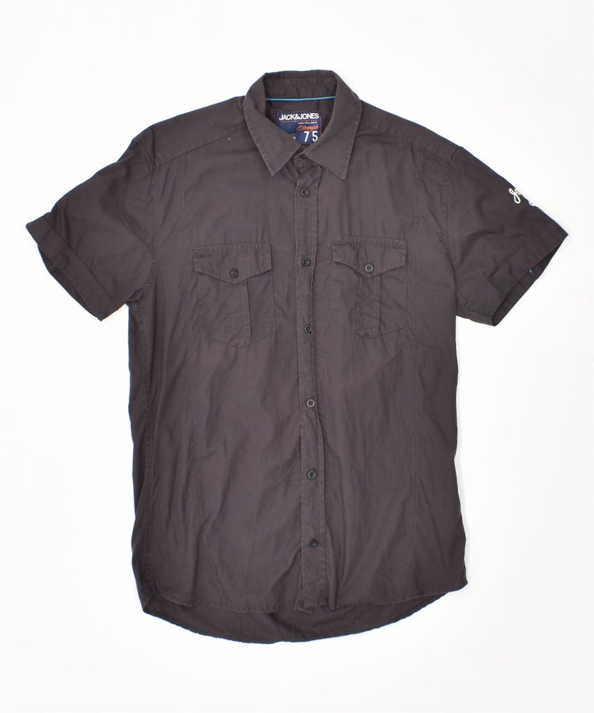 JACK & JONES Mens Short Sleeve Shirt Medium Black Cotton | Vintage | Thrift | Second-Hand | Used Clothing | Messina Hembry 