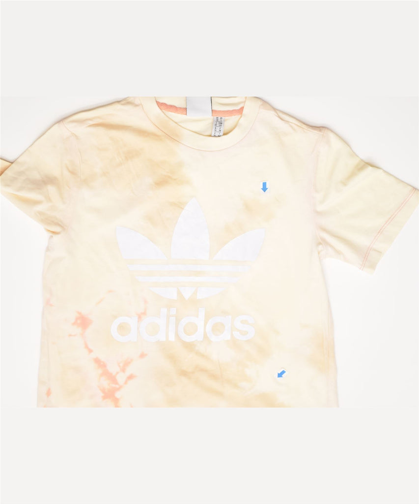 ADIDAS Womens Graphic T-Shirt Top UK 10 Small Beige Tie Dye Cotton | Vintage | Thrift | Second-Hand | Used Clothing | Messina Hembry 