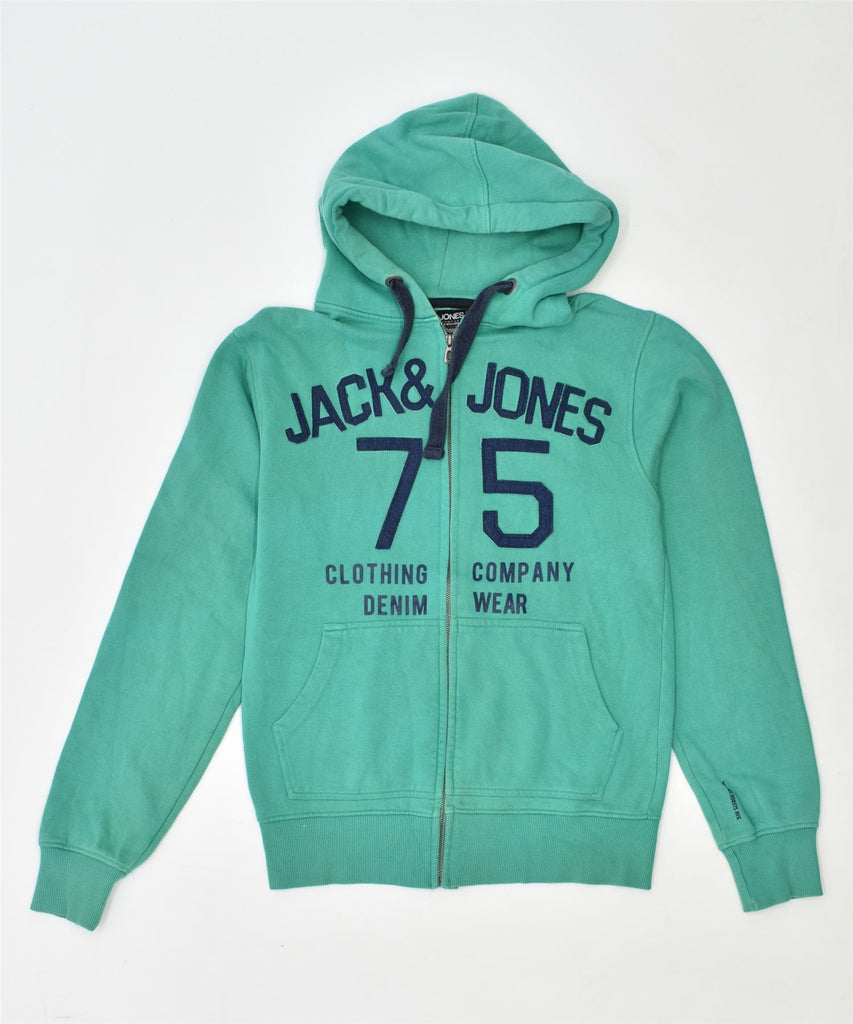 JACK & JONES Mens Graphic Zip Hoodie Sweater Medium Green Cotton | Vintage | Thrift | Second-Hand | Used Clothing | Messina Hembry 