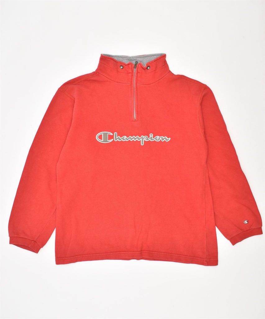 CHAMPION Boys Graphic Zip Neck Jumper Sweater 11-12 Years Red Cotton | Vintage | Thrift | Second-Hand | Used Clothing | Messina Hembry 