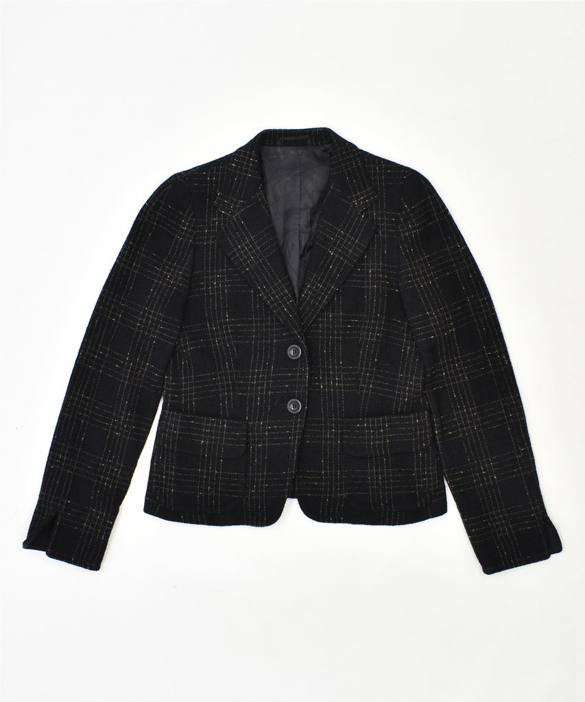 VINTAGE Womens 2 Button Blazer Jacket UK 10 Small Black Check Wool | Vintage | Thrift | Second-Hand | Used Clothing | Messina Hembry 