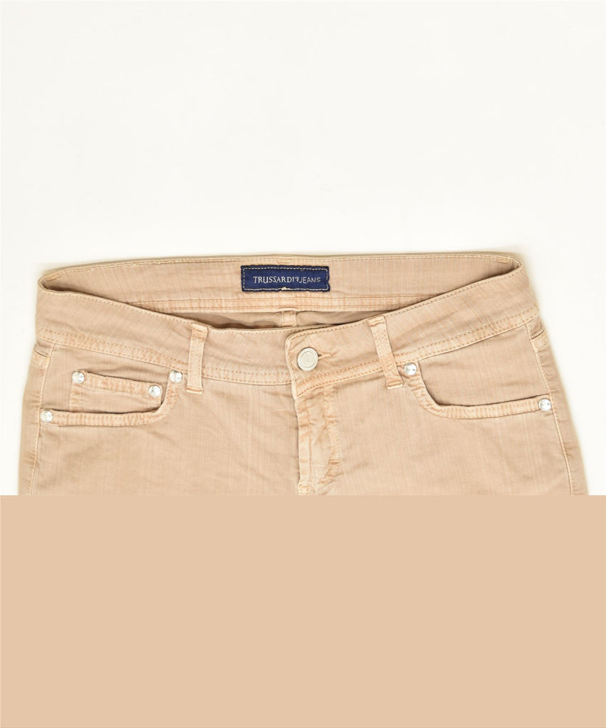 TRUSSARDI Womens Low Waist Slim Casual Trousers W29 L27 Beige Cotton | Vintage | Thrift | Second-Hand | Used Clothing | Messina Hembry 