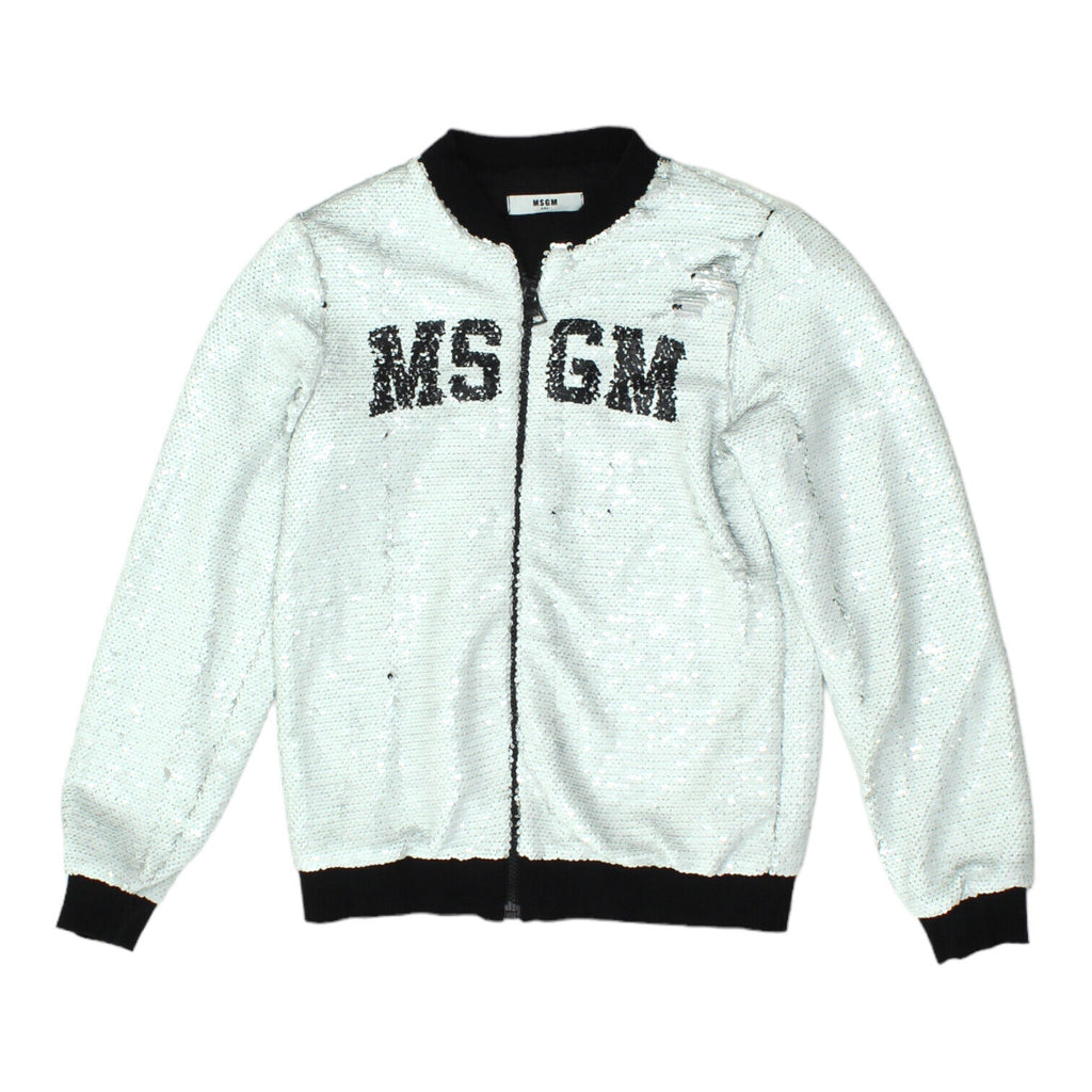 MSGM Girls White Full Zip Sequin Bomber Style Jacket | Vintage Designer Kids VTG | Vintage Messina Hembry | Thrift | Second-Hand Messina Hembry | Used Clothing | Messina Hembry 