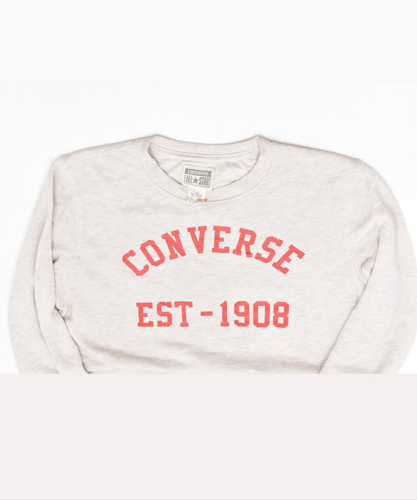 CONVERSE Boys Graphic Sweatshirt Jumper 12-13 Years Large Off White Cotton | Vintage | Thrift | Second-Hand | Used Clothing | Messina Hembry 