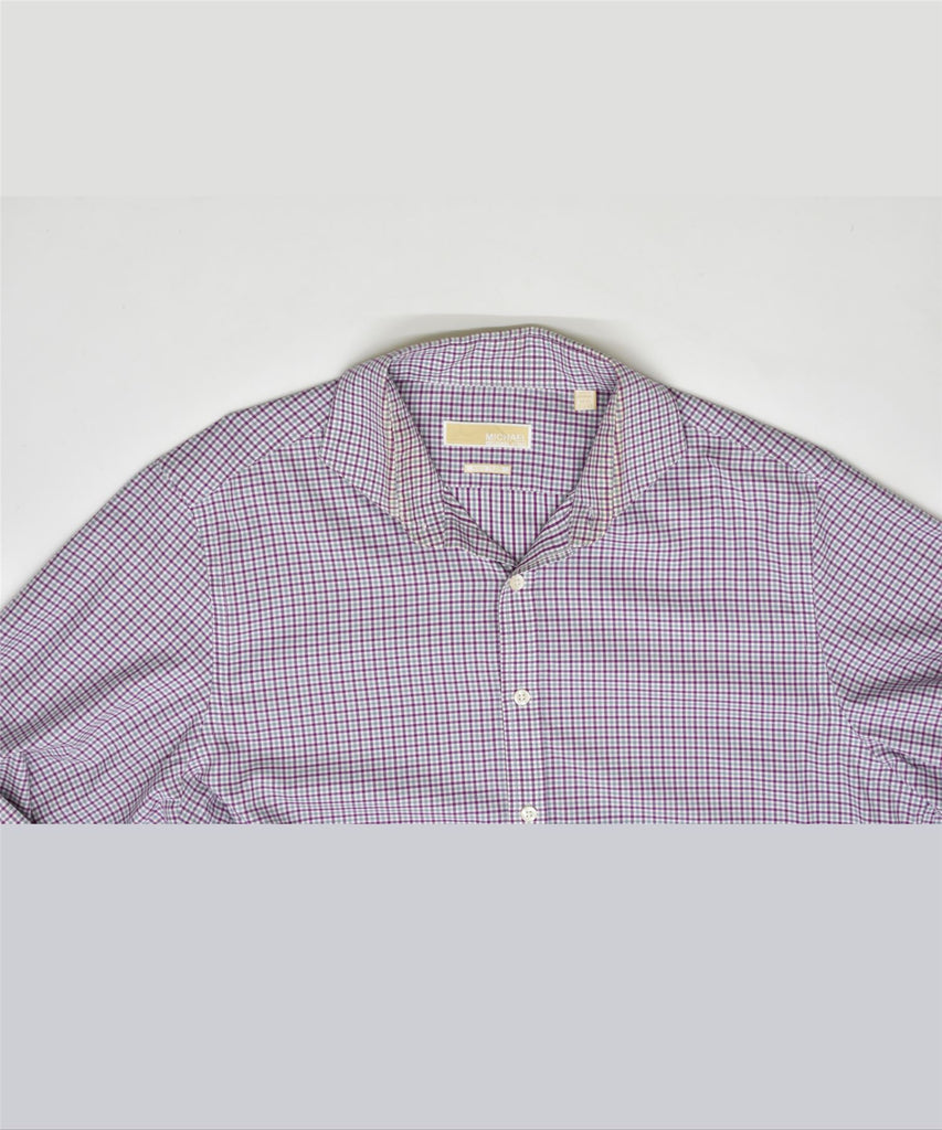 MICHAEL KORS Mens Non Iron Shirt Size 16 1/2 Large Purple Check Cotton | Vintage | Thrift | Second-Hand | Used Clothing | Messina Hembry 