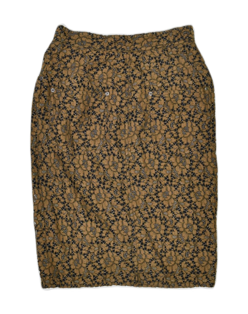 VINTAGE Womens Slim Pencil Skirt IT 42 Medium W26 Brown Floral Cotton | Vintage | Thrift | Second-Hand | Used Clothing | Messina Hembry 