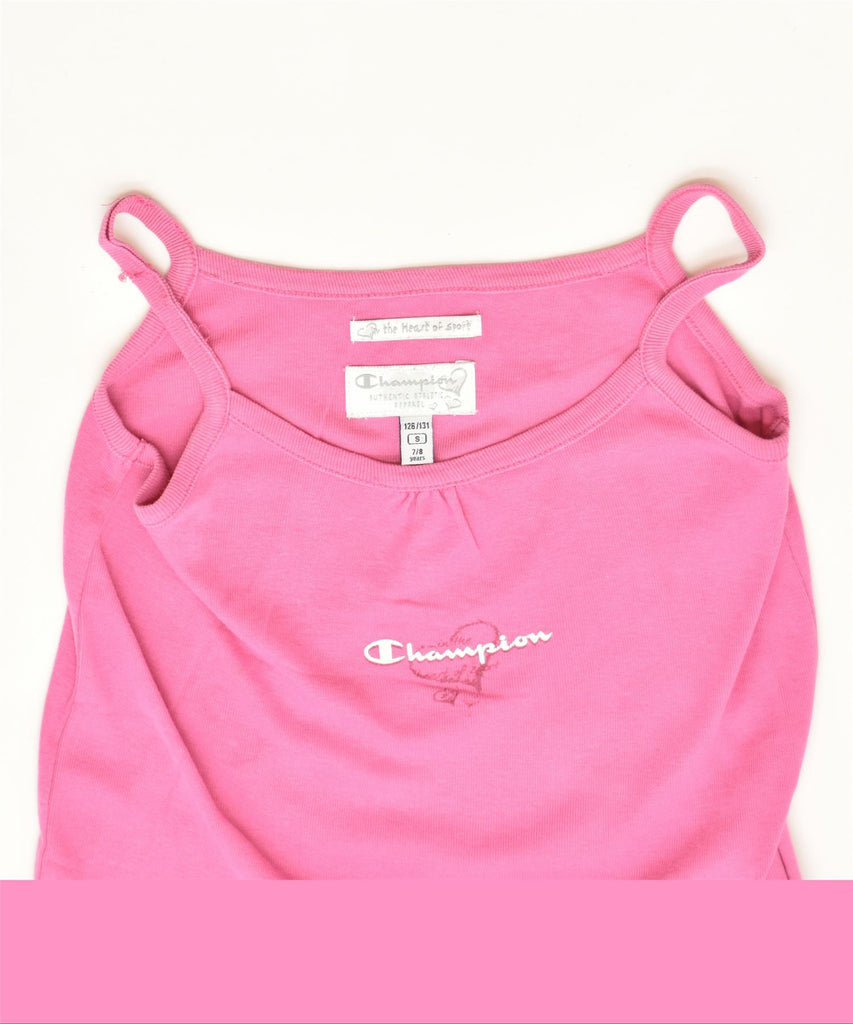 CHAMPION Girls Graphic Cami Top 7-8 Years Small Pink Cotton Classic | Vintage | Thrift | Second-Hand | Used Clothing | Messina Hembry 