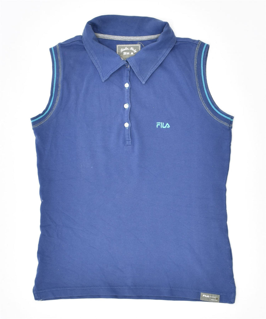 FILA Womens Sleeveless Polo Shirt UK 10 Small Blue Cotton | Vintage | Thrift | Second-Hand | Used Clothing | Messina Hembry 