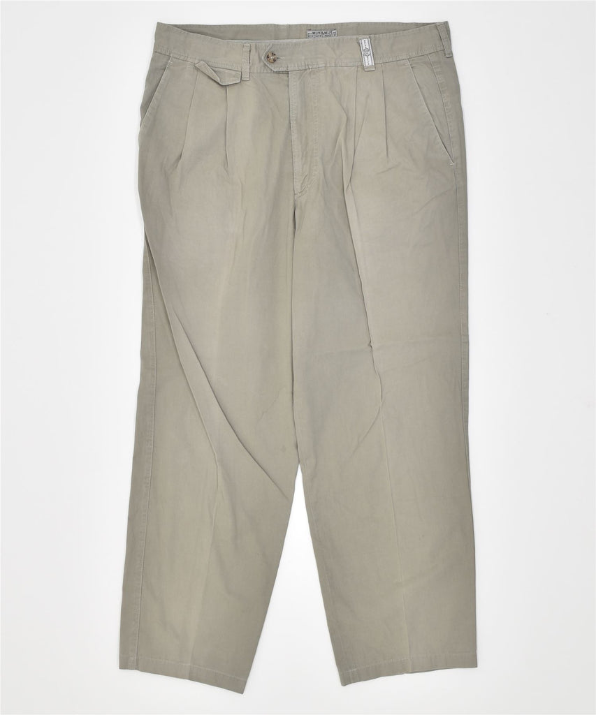BELFE & BELFE Mens Straight Chino Trousers IT 54 2XL W37 L26 Khaki Cotton | Vintage | Thrift | Second-Hand | Used Clothing | Messina Hembry 