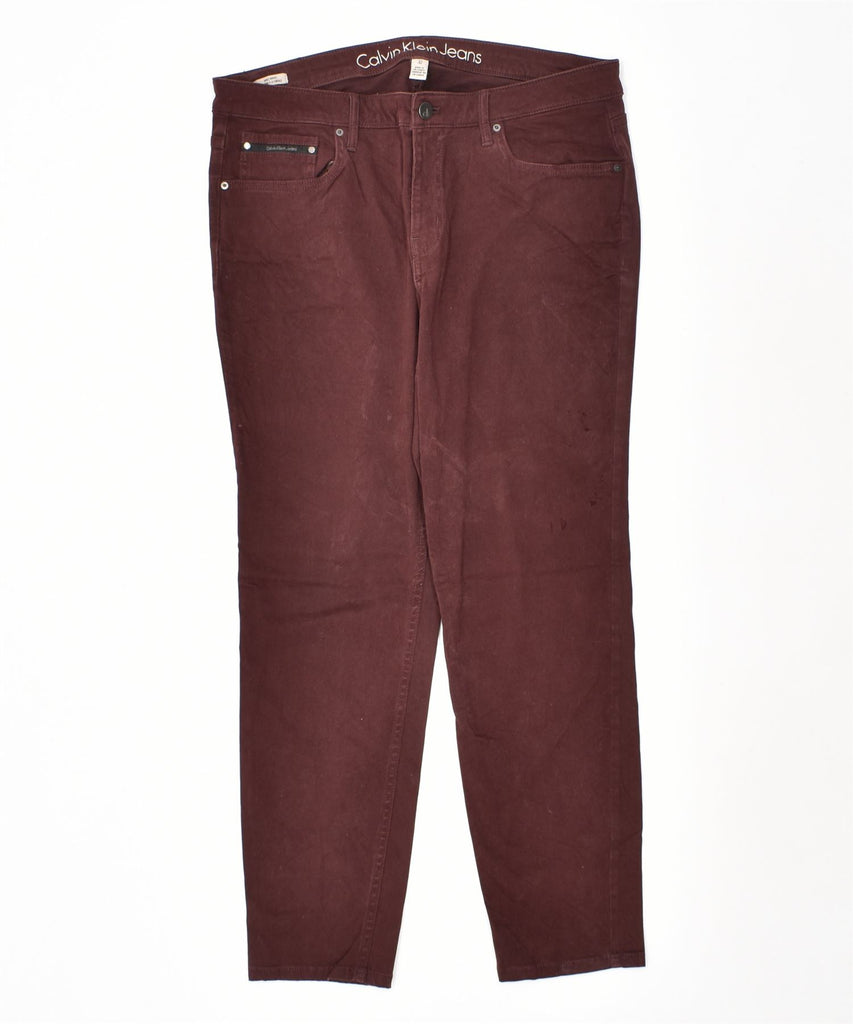 CALVIN KLEIN Womens Ankle Skinny Casual Trousers W32 L27 Burgundy Cotton | Vintage | Thrift | Second-Hand | Used Clothing | Messina Hembry 