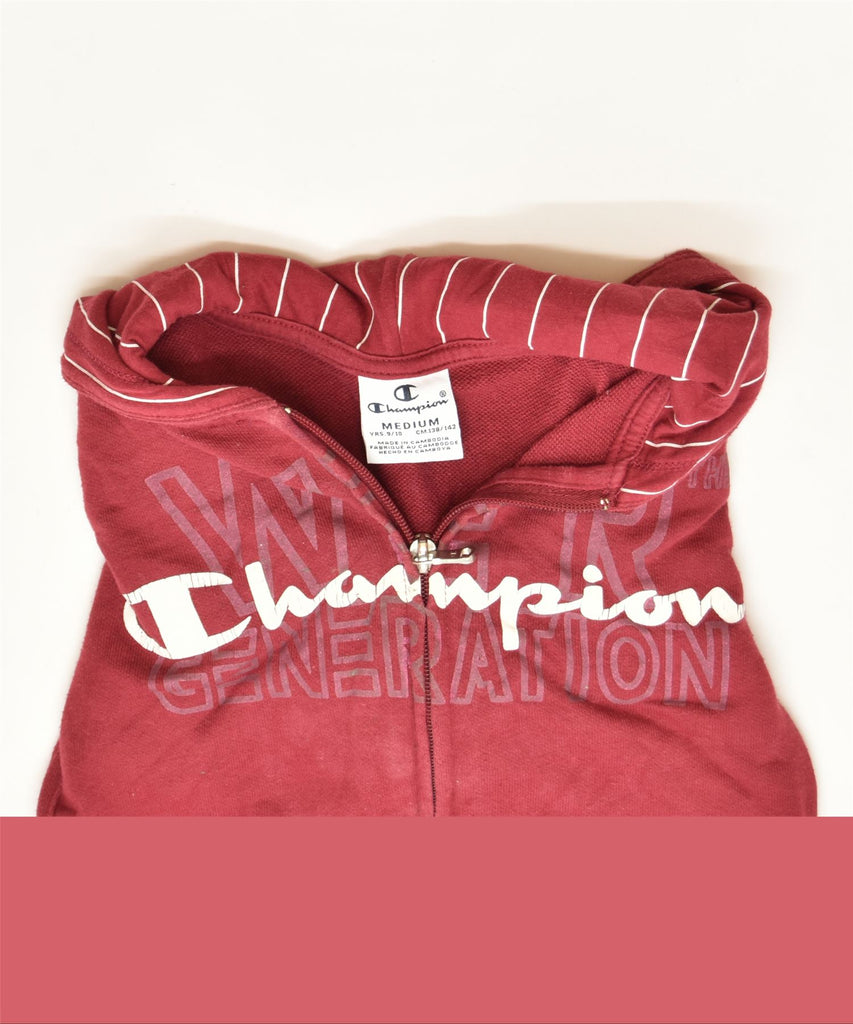 CHAMPION Boys Graphic Zip Hoodie Sweater 9-10 Years Medium Maroon Sports | Vintage | Thrift | Second-Hand | Used Clothing | Messina Hembry 