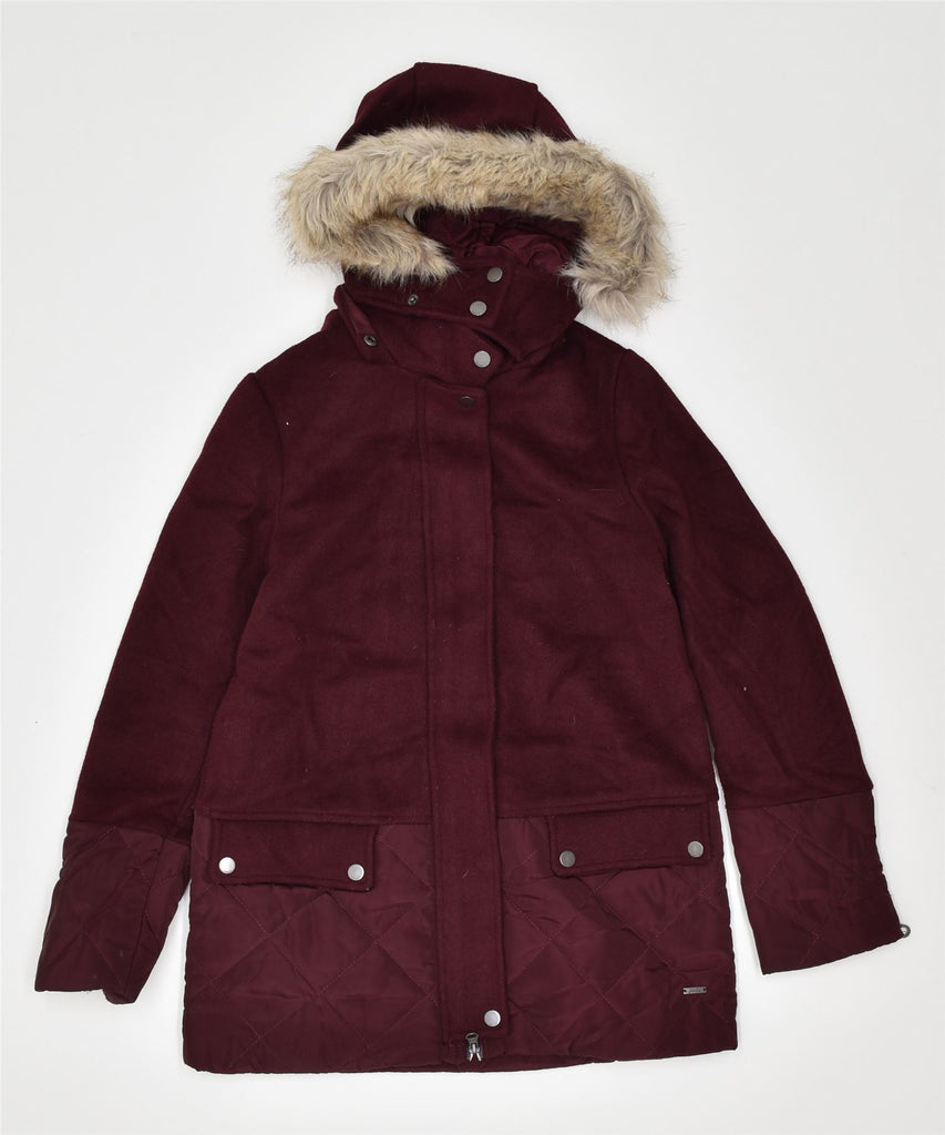 JOULES Womens Hooded Parka Jacket UK 6 XS Burgundy Polyester | Vintage | Thrift | Second-Hand | Used Clothing | Messina Hembry 